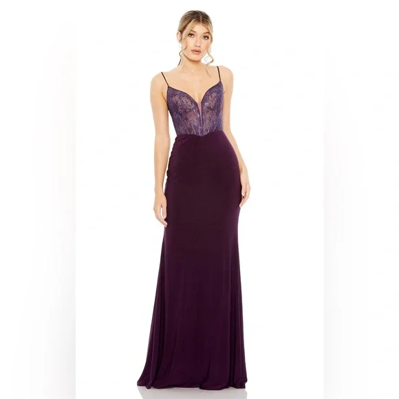 Mac Duggal - Purple Sweetheart Mesh Embellished Gown - US 6